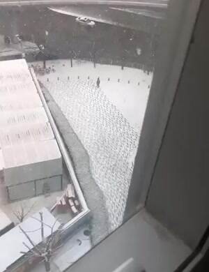 taking steps in the snow