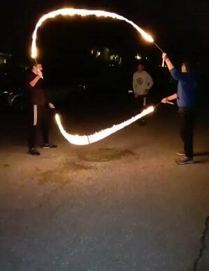 jump up and around in the fire