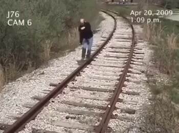 Guy gets hit by a train