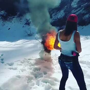 Frosty taking on the flame thrower