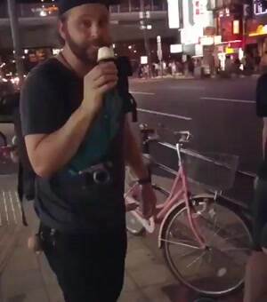 flipping his ice cream