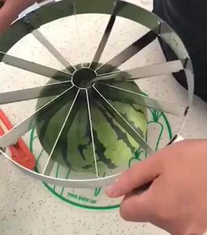 A way to cut a lot of watermelon slices at once