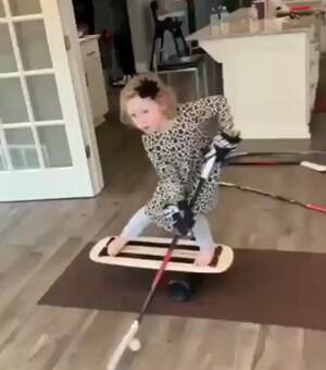 Practicing her hockey