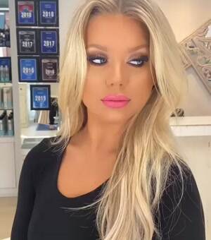 That bright lipstick looks nice